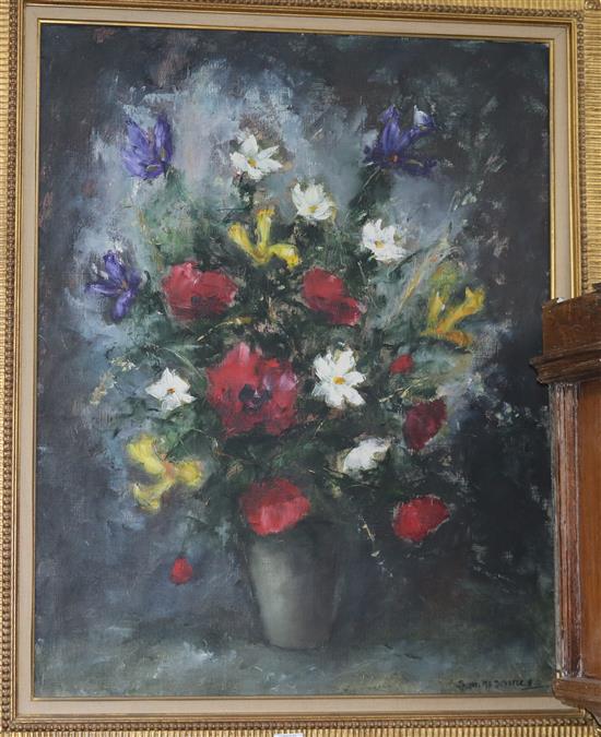 Jacques Michel G. Dunoyer (1933-2000) Still life of flowers in a vase 36 x 28in.